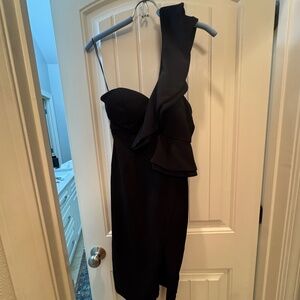 Ruffle shoulder sweetheart neck cocktail dress